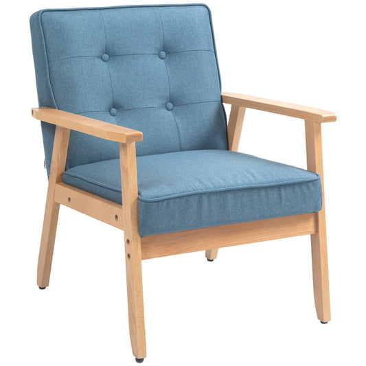 Tufted-Back Fabric Accent Chair with Wood Legs - Blue