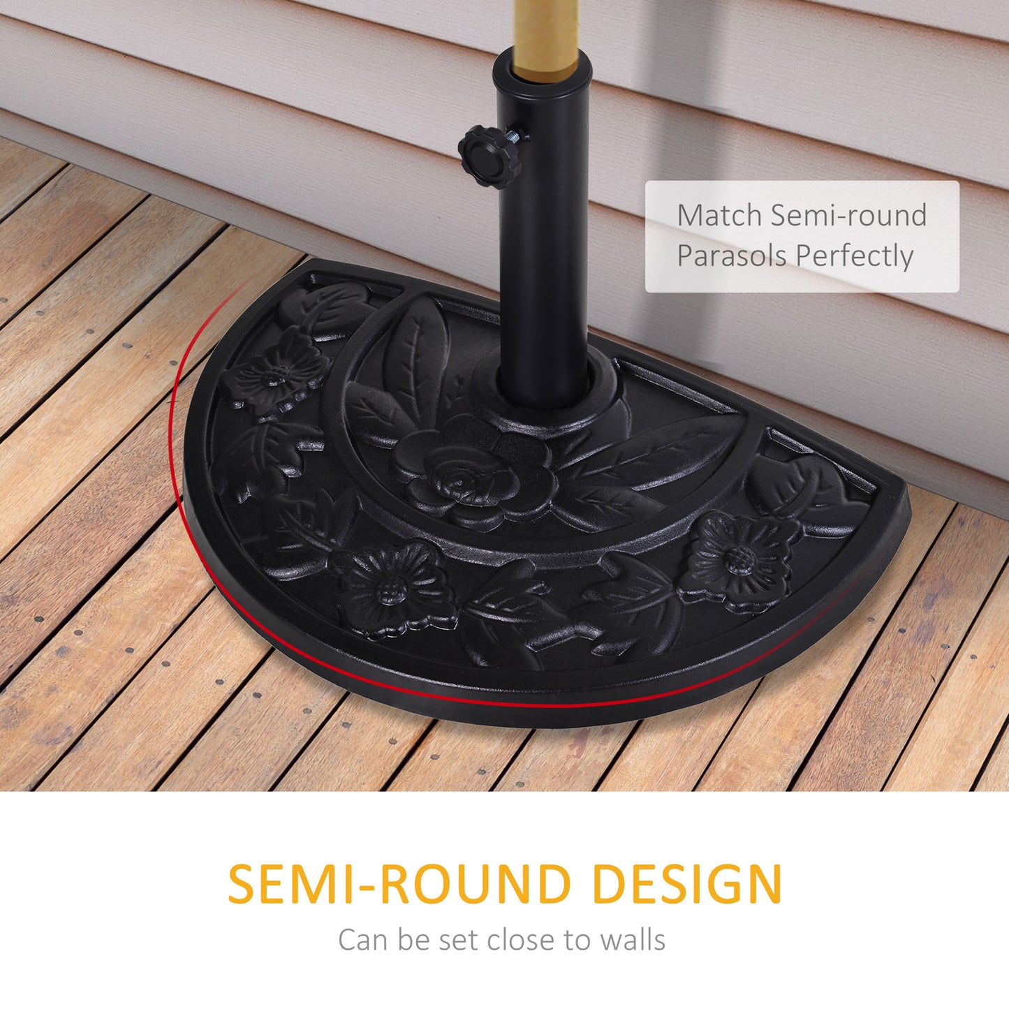 20 lbs Resin Half Round Patio Umbrella Base 20" Outdoor Decorative Parasol Stand Holder For Φ1.5", Φ1.9" Pole, Black