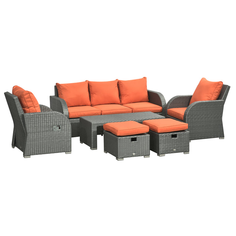 Orange 6-Piece Wicker Sectional Set with Recliners