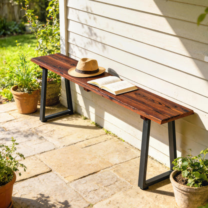 59" Wood Backless Garden Bench with Steel Legs
