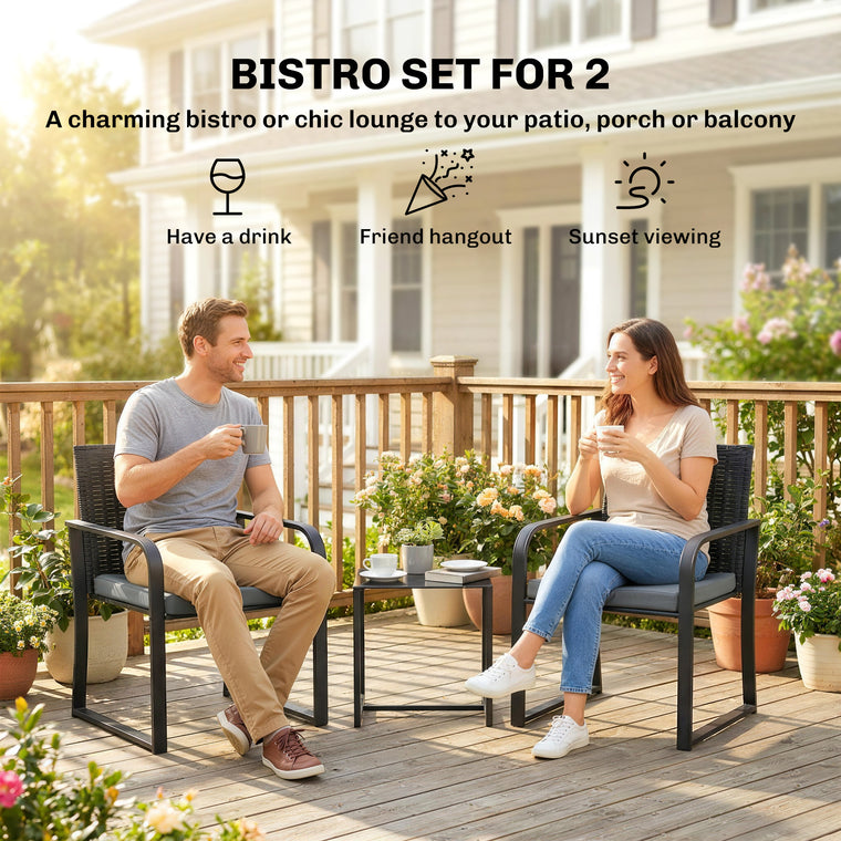 3-Piece Wicker Bistro Set with Mesh Seat & Glass Table