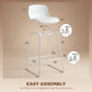 Modern Bar Stools Set of 2, PU Leather Barstools, Counter Height Kitchen Chairs for Breakfast Bars, Dining Room, White
