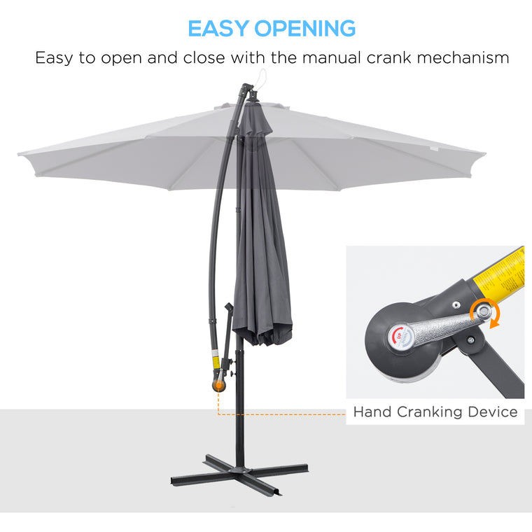10ft Grey Banana Cantilever Umbrella with Base & Crank