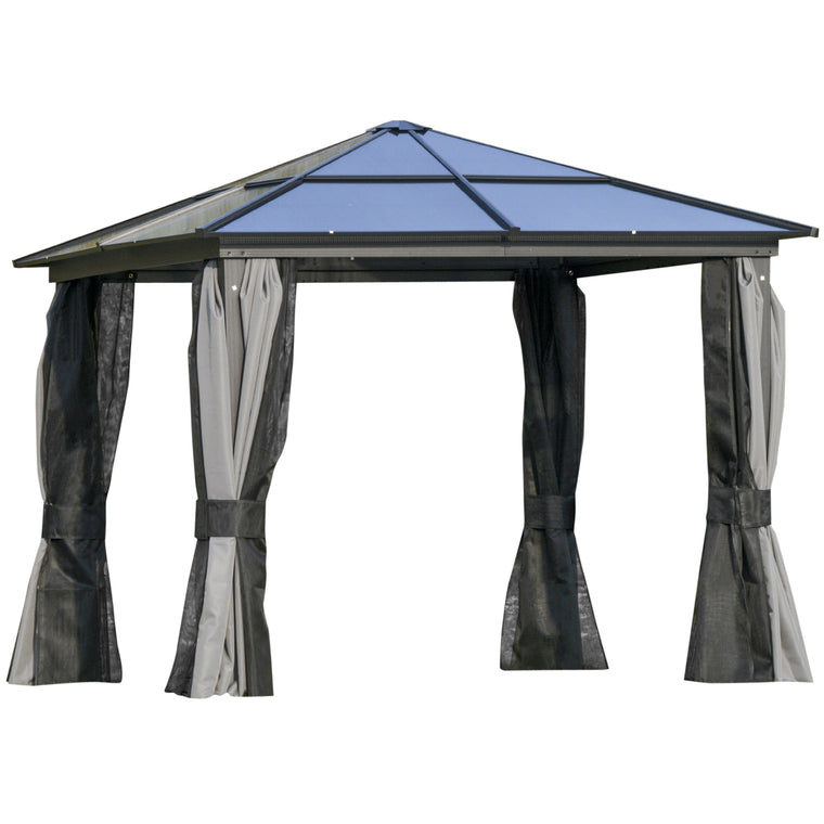 10x10ft Hardtop Gazebo with Aluminum Frame & Curtains