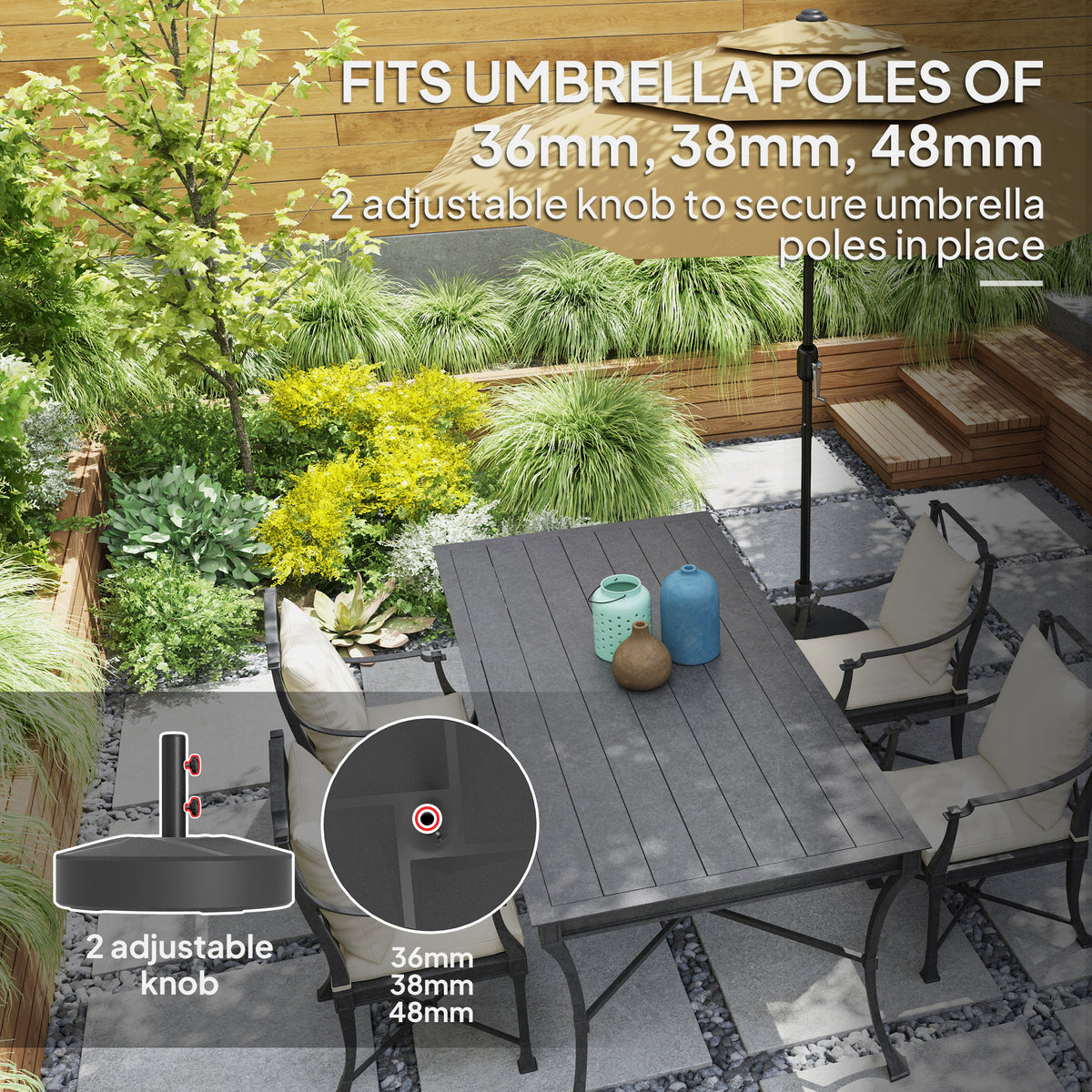 Patio Umbrella Base Holder, Heavy Duty Outdoor Umbrella Stand Base, Sand/Water Filled, Φ22" x 15.7" H, Black