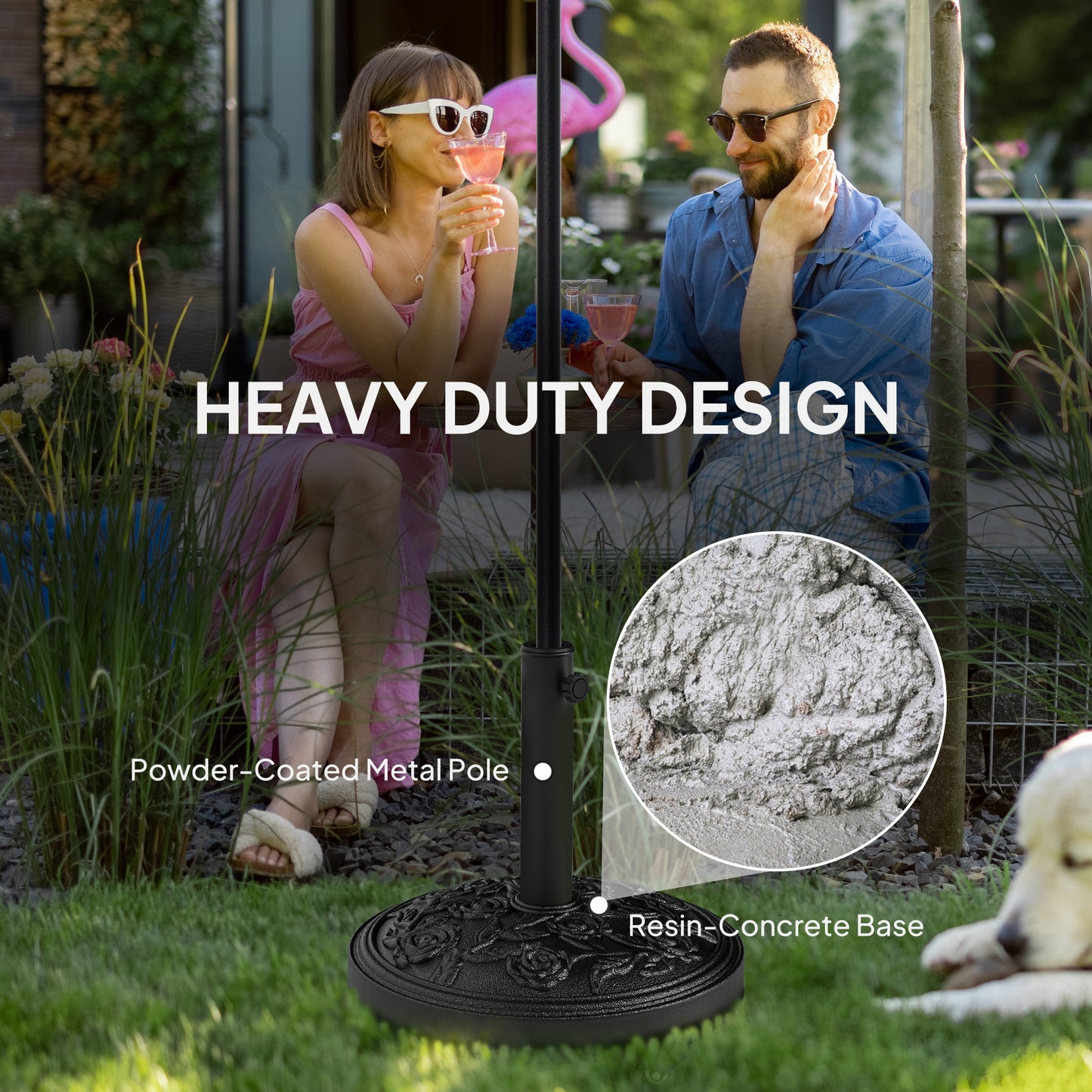 Black Resin Round Umbrella Base, 46 lbs with Wheels
