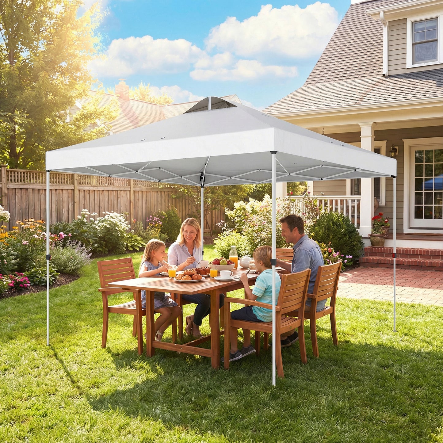 Pop Up Canopy Waterproof Canopy Tent with Carrying Bag for Parties Garden BBQs 9.8' x 9.8' White