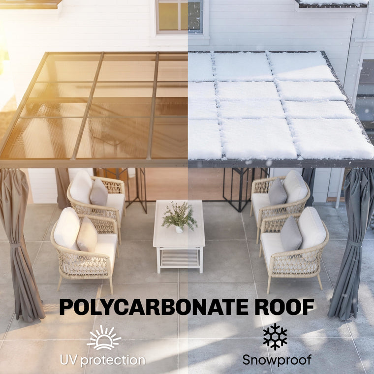 10' x 13' Hardtop Pergola with Polycarbonate Roof & Curtains