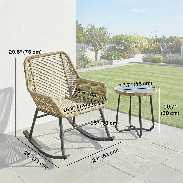 3-Piece Rocking Bistro Set with Glass Coffee Table