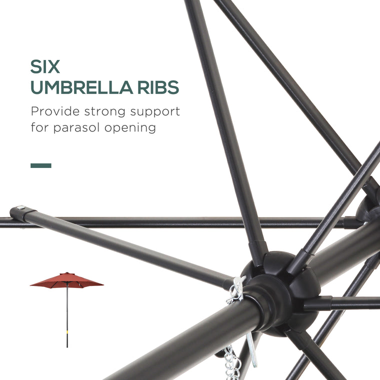 6.6FT Wine Red Patio Umbrella with 6 Solid Ribs
