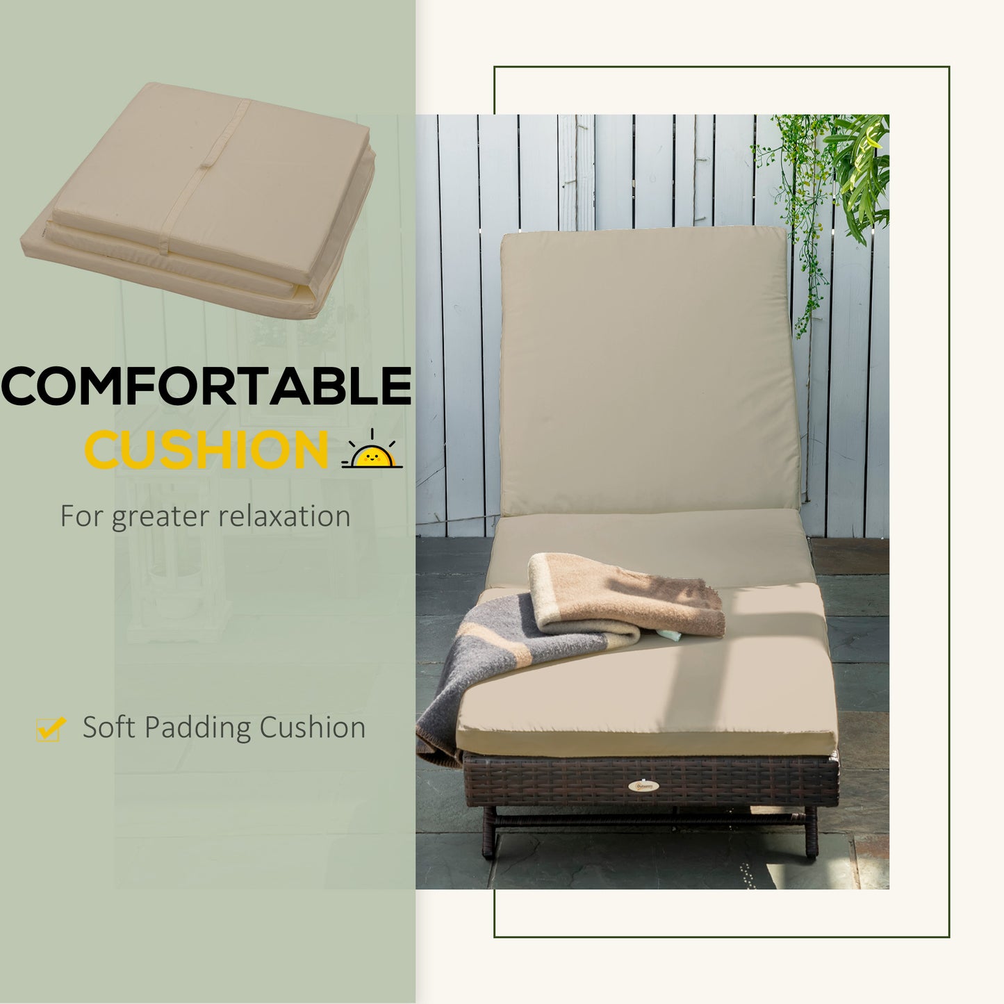 Wicker Patio Lounger, Outdoor Recliners Lounge Chair w/ 5-Level Adjustable Backrest, Cushion for Outdoor, Khaki