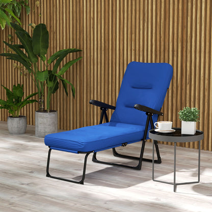 Folding Outdoor Lounge Chair with Cushion, Adjustable Backrest, Reclining Patio Garden Chair with Footrest, Wine Red - Blue