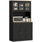 71" Pantry Cabinet with Microwave Space, Buffet with Hutch, 2 Drawers, Adjustable Shelves and Glass Doors, Black