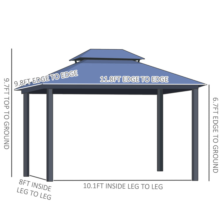 10' x 12' Black & Grey Hardtop Gazebo with Double Tier Roof