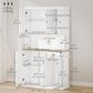 71" Kitchen Pantry Buffet with Hutch Storage Cabinet Microwave Oven Stand with Drawer, White, Oak