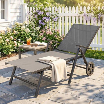 5-Level Folding Chaise Lounge with 2 Wheels