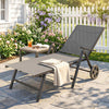 Outdoor Lounge Chair, 5-Level Adjustable Folding Chaise Chair with 2 Wheels for Backyard, Beach, Poolside, Grey