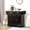 Kitchen Island with Storage Rolling Kitchen Serving Cart with Rubber Wood Top Towel Rack Storage Drawer Cabinet, Black