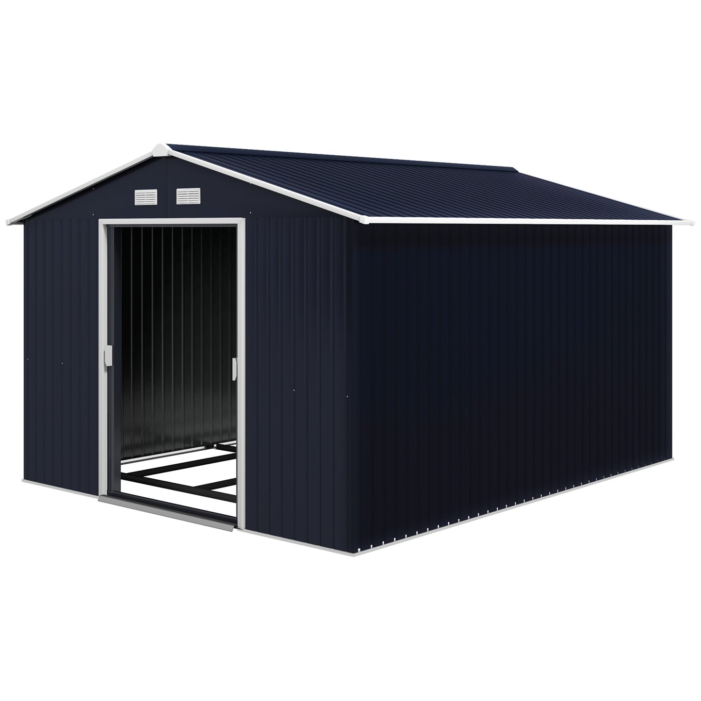 11' x 9' Metal Storage Shed Garden Tool House with Double Sliding Doors, 4 Air Vents for Backyard, Patio, Lawn Dark Grey