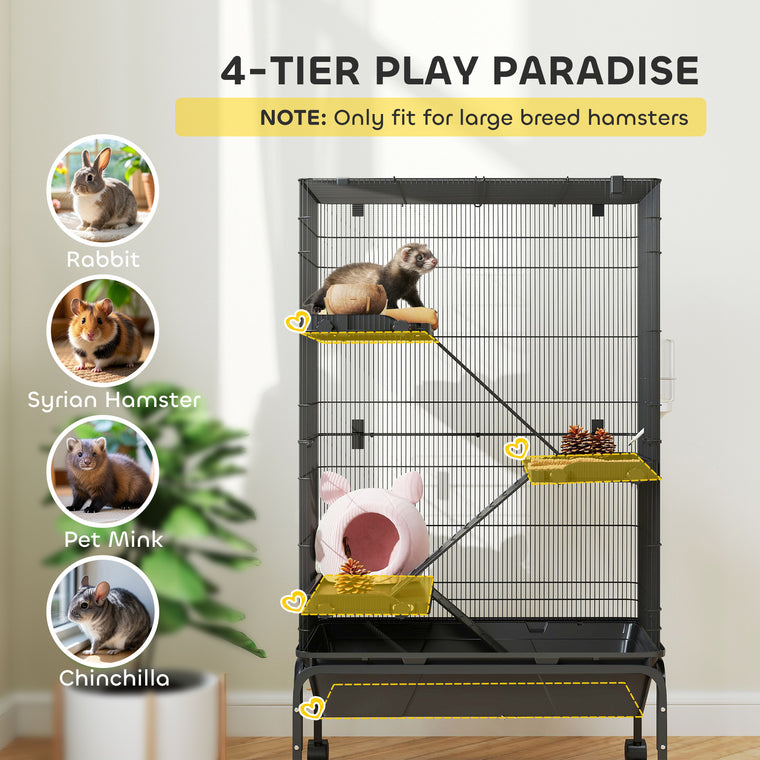 Black 47" 4-Tier Ferret & Guinea Pig Cage with Wheels