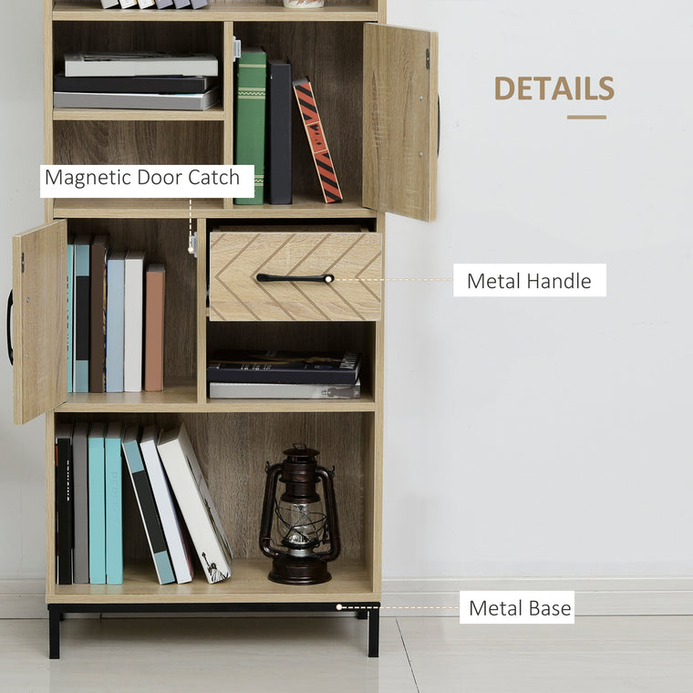 59" Bookcase with Cabinets and Drawer - Natural Wood