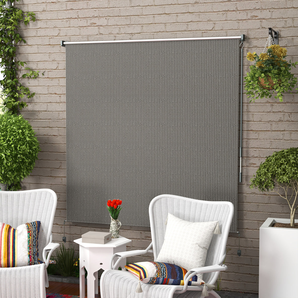 Patio Door Blinds, Outdoor Roller Shades, Cordless Roll Up Shade for Porch Gazebo, Light Grey