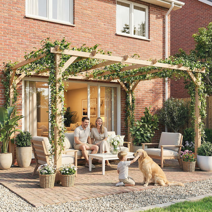 10' x 13' Natural Wood Pergola with Grape Trellis