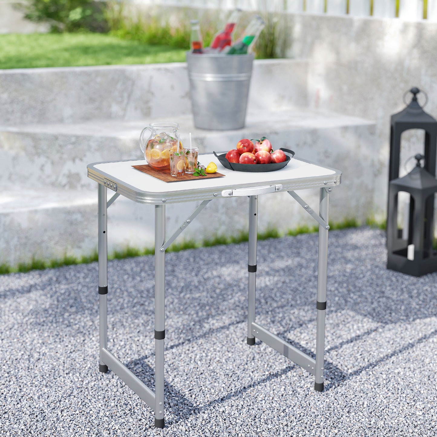 Folding Adjustable Patio Picnic Table Portable Camping Dining Lunch Table Aluminum Frame Silver