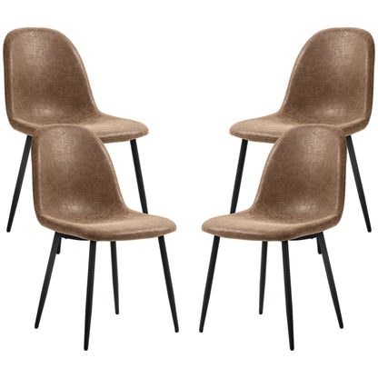 Retro Dining Chairs Set of 4, PU Leather - Brown
