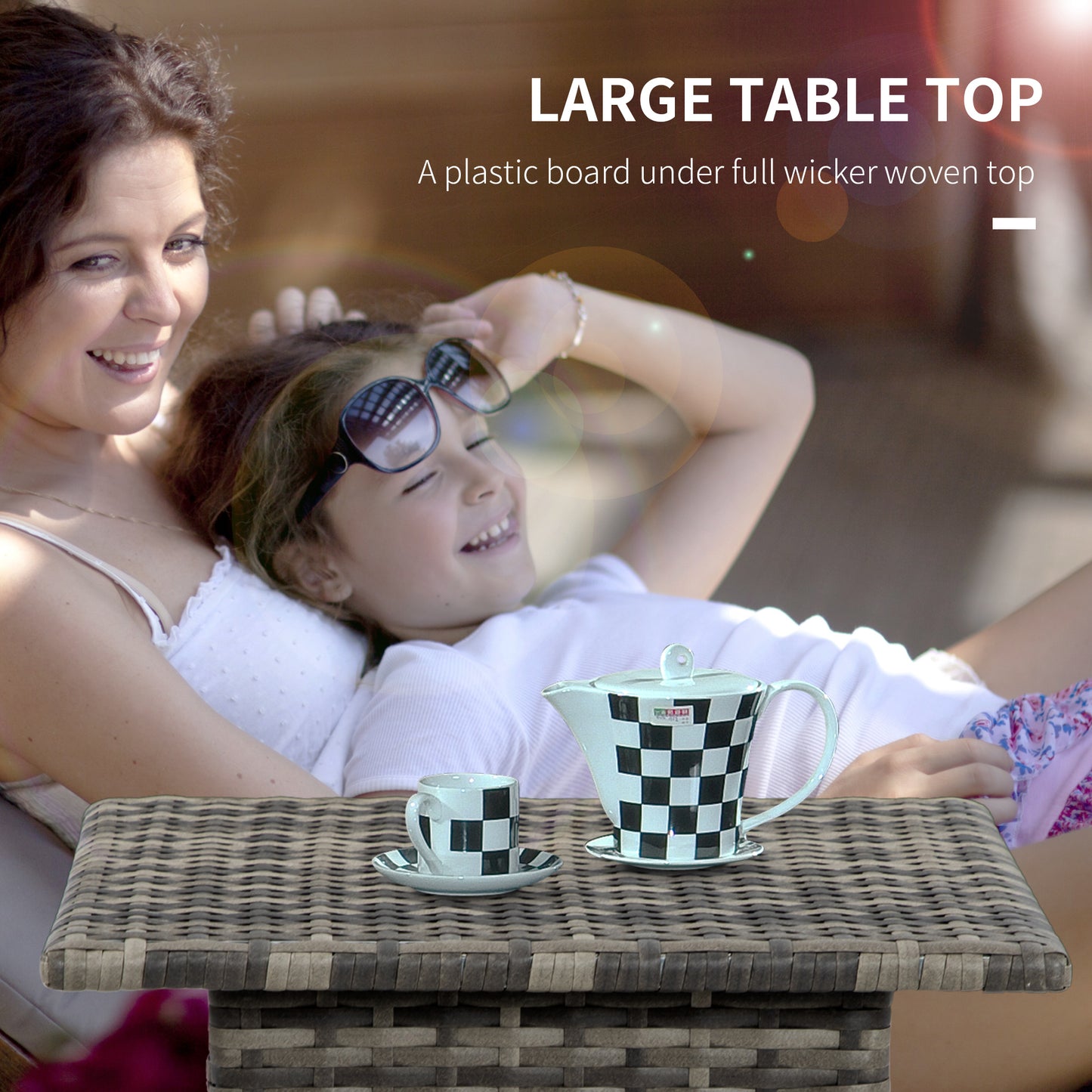 20" Patio Wicker Coffee Table, Outdoor Coffee Table with Plastic Board Underneath the Woven Tabletop for Patio, Garden, Balcony, Black