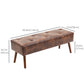 Bedroom Bench, End of Bed Bench with Button Tufted, PU Leather Upholstered Entryway Bench with Wood Legs, Brown