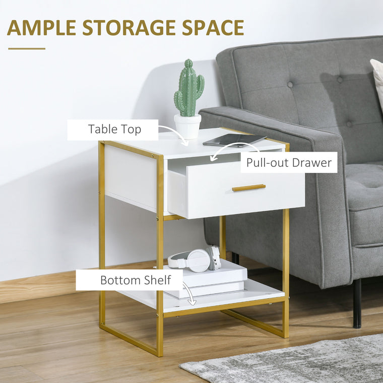 Nightstands Set of 2 with Drawer and Shelf - White