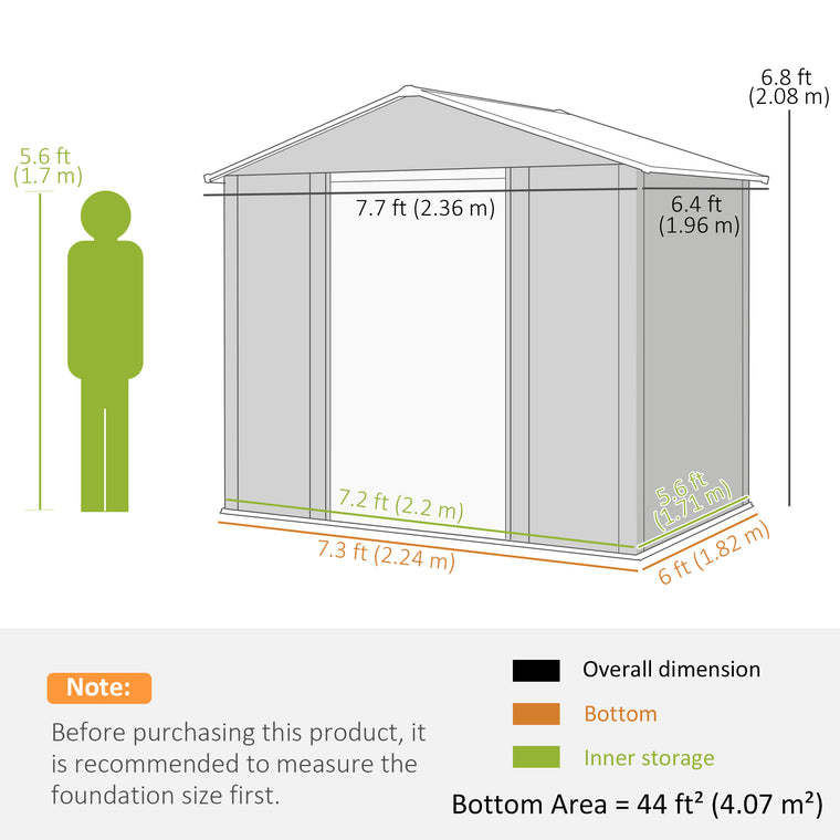 7.7' x 6.5' Metal Garden Shed with Ventilation and Lock