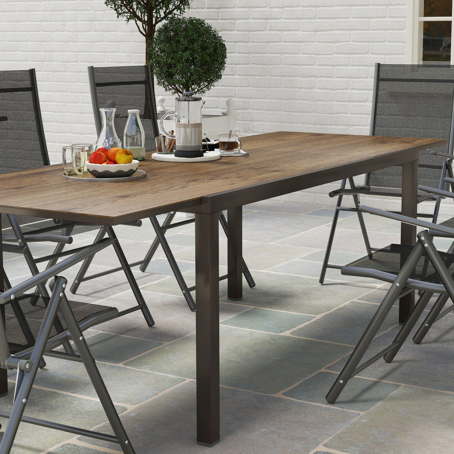 63"-94.5" Extendable Patio Dining Table for 6-8 Person, Outdoor Dining Table with Aluminium Edging, Steel Frame, Grey