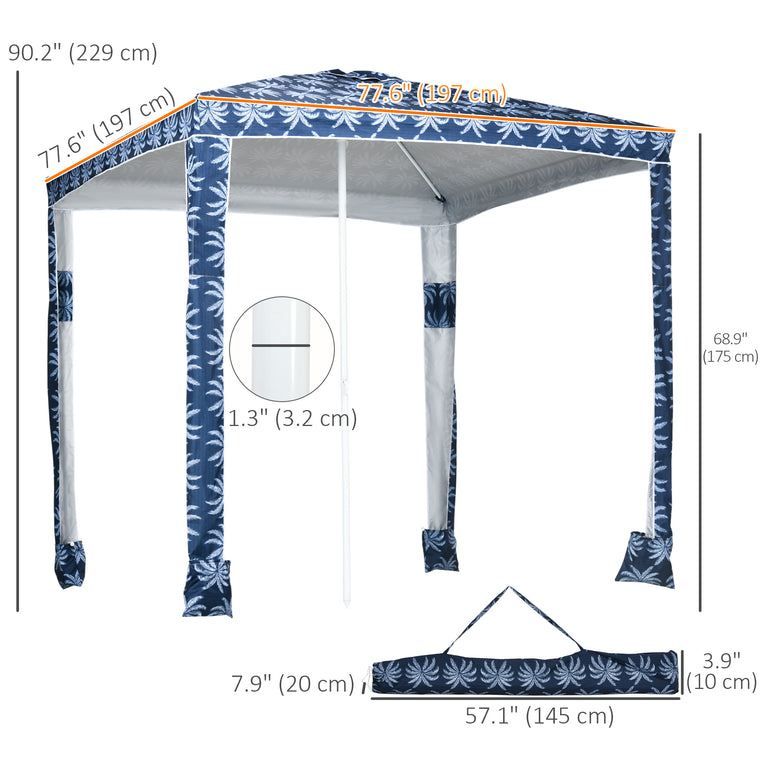 6.5' Dark Blue Beach Umbrella with Sandbags & Carry Bag