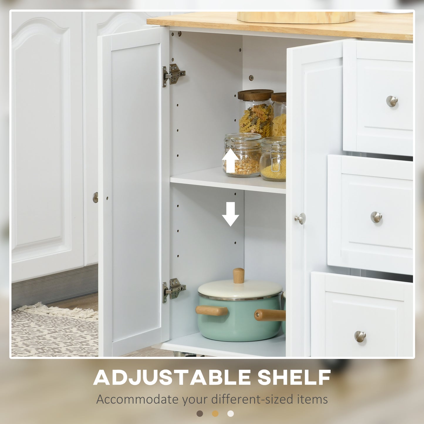 Kitchen Island on Wheels, Kitchen Cart with Drop Leaf, Drawers, White