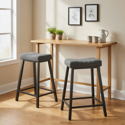 Velvet Bar Stools Set of 2 with Footrest - Grey