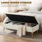 Upholstered Bedroom Bench with Gold Tone Metal Legs, Velvet Tufted and Thick Padding, Beige
