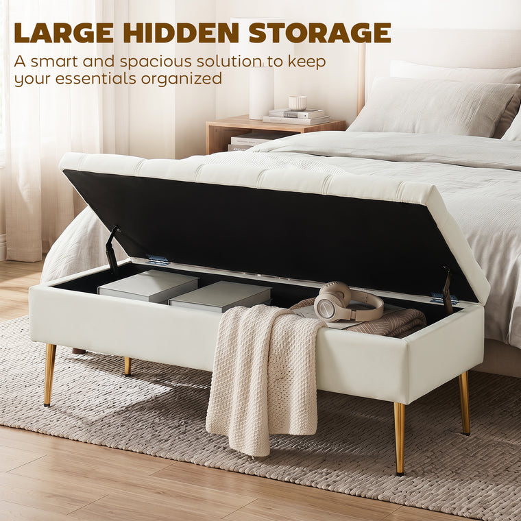 Velvet Tufted Bedroom Bench with Gold Legs