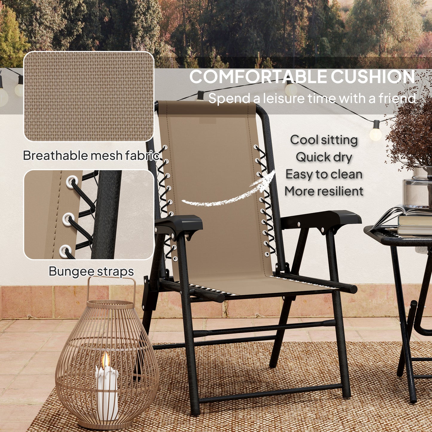 3 Pieces Patio Bistro Set, Outdoor Folding Table and Chairs Set, Metal Patio Furniture Set with Cup Holders