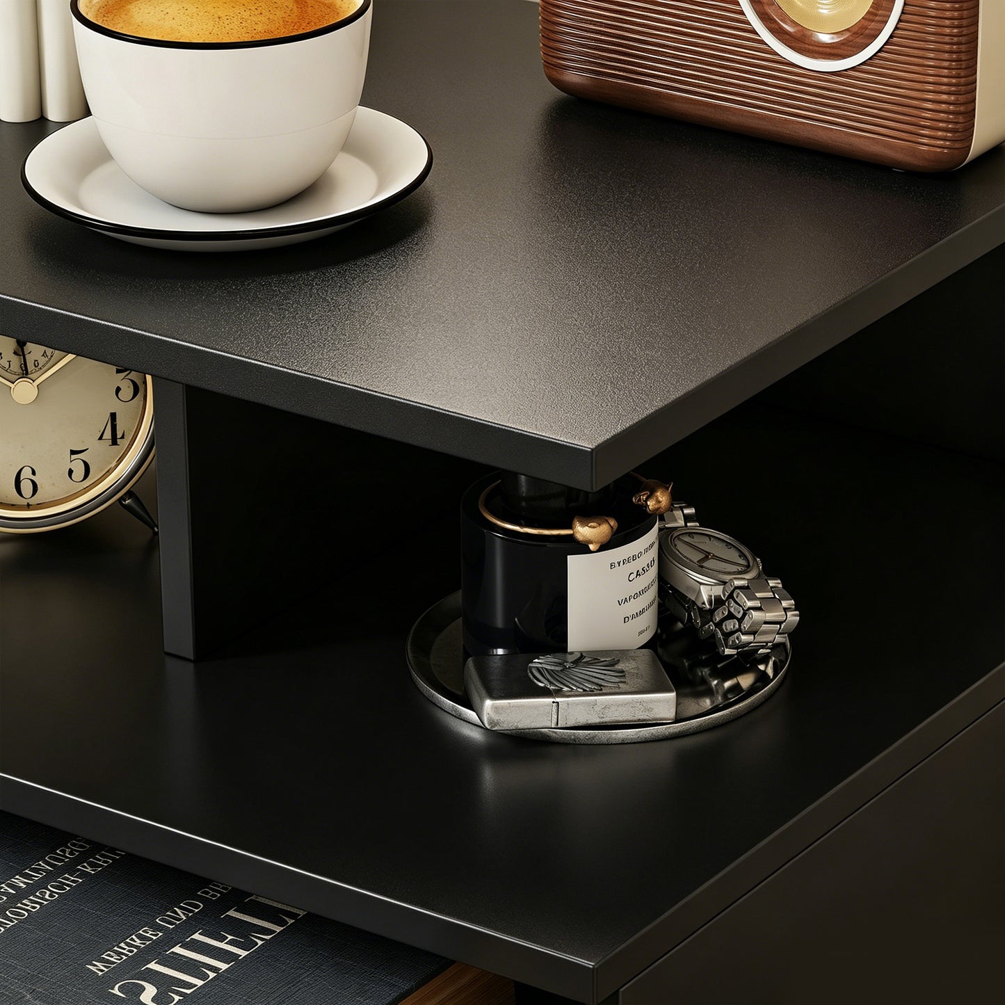 Floating Nightstand Set of 2, Wall Mounted Bedside Table with Power Outlets, Drawer and Shelf, Black