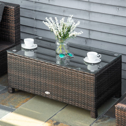 Brown Rattan Coffee Table with Tempered Glass Top