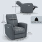 Power Recliner Chair, Dyed Fabric (Like Leathaire) Upholstered Recliner Chair with USB Ports, Footrest, Charcoal Grey
