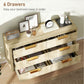 Fluted Chest of Drawers, Modern 6 Drawer Dresser with Pine Wood Legs, Finger Pulls for Closet, Living Room, Hallway, Oak