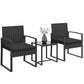 Outdoor Bistro Set, 3 Piece Wicker Patio Furniture Set with Glass Top Table and Cushions for Porch, Balcony, Black