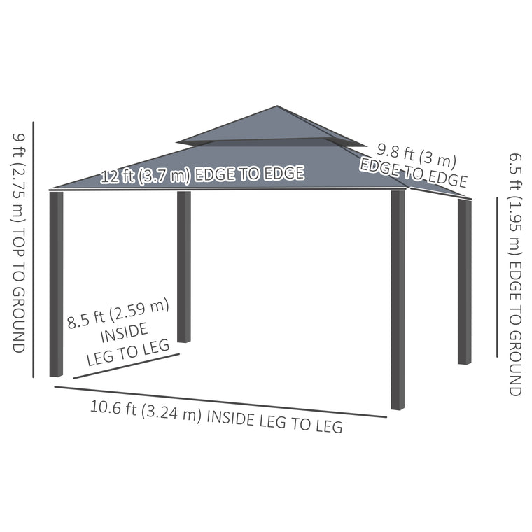 10' x 12' Double Roof Gazebo with Netting & Curtains