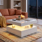 LED Coffee Table with Storage, 2-Tier Modern Center Table with Open Shelf and Remote for Living Room, High Gloss White