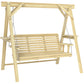 3 Seat Wooden Porch Swing with Stand, Patio Swing with Side Tables, for Garden, Poolside, Backyard, Natural Wood