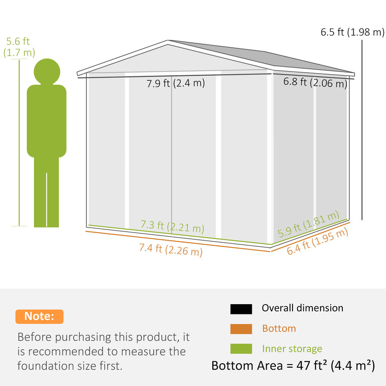 8' x 7' Galvanized Tool Shed with Lockable Doors and Floor Frame