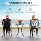 3 Pieces Patio Bistro Set, Cast Aluminum Outdoor Conversation Furniture Set, Coffee Table with Umbrella Hole, 2 Armchairs, Brown